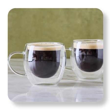 طقم فناجين اسبريسو - دبل جلاس عدد 2 مع يد